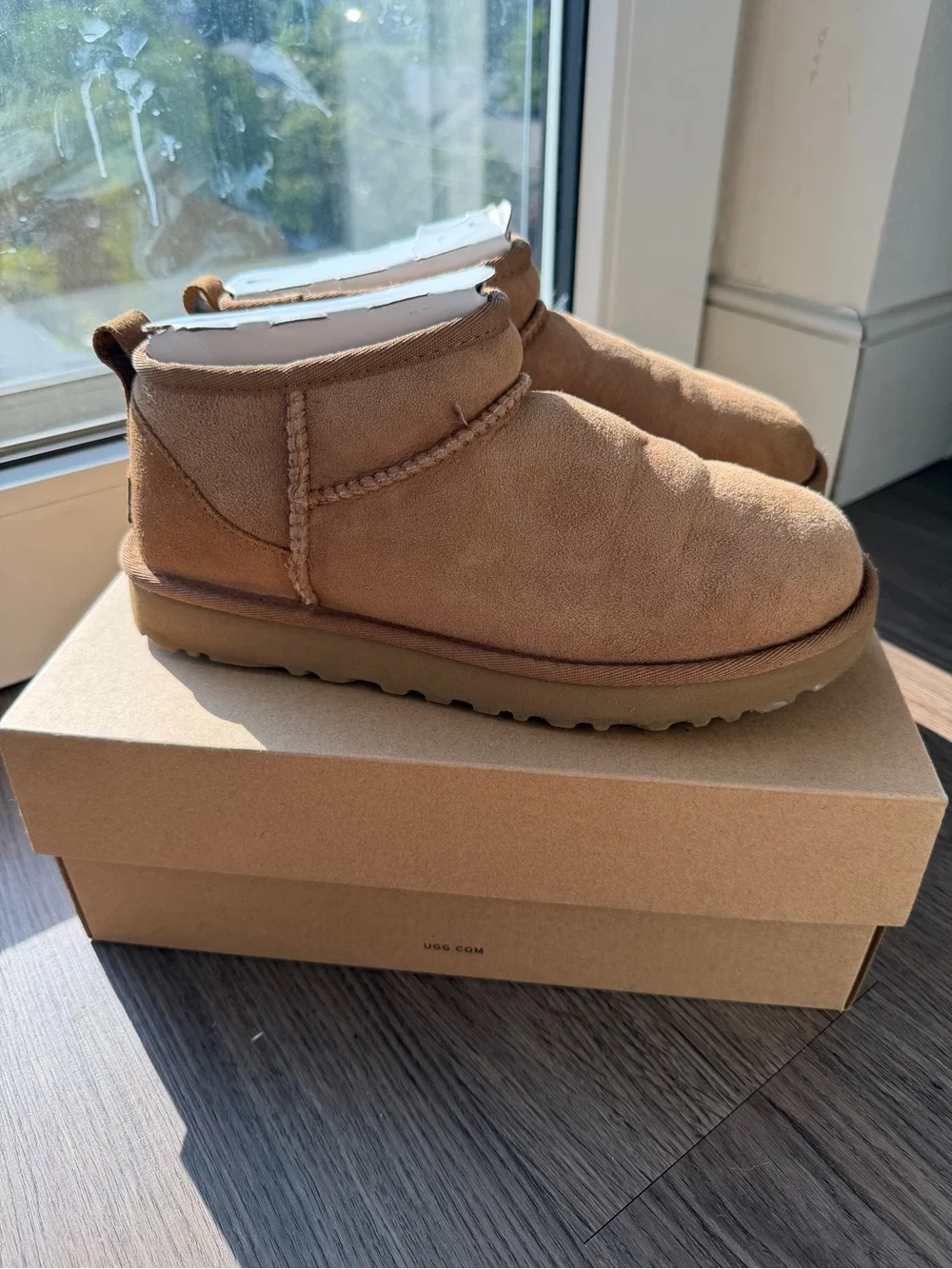 UGG Women’s Classic Ultra Mini Boot in Chestnut Brown Suede